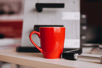 Coffee on a table showing break or breakfast in office