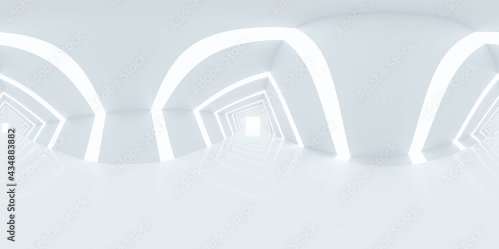 Poster full 360 panorama with abstract cube design studio tunnel hallway 3d render illustration hdri hdr vr