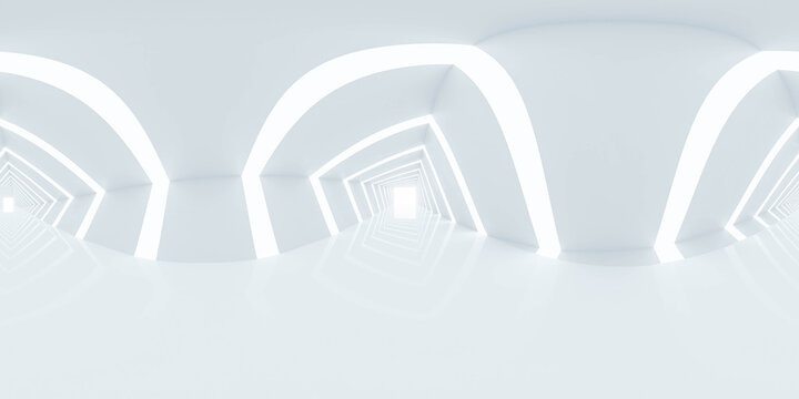 full 360 panorama with abstract cube design studio tunnel hallway 3d render illustration hdri hdr vr style