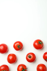 Fresh cherry tomato on white background, space for text