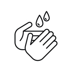 Hand washing sanitizer drop icon, Hand cleaning symbol to prevention against bacteria, viruses, flu, coronavirus, Thin line stroke isolated on white background, Vector design illustration