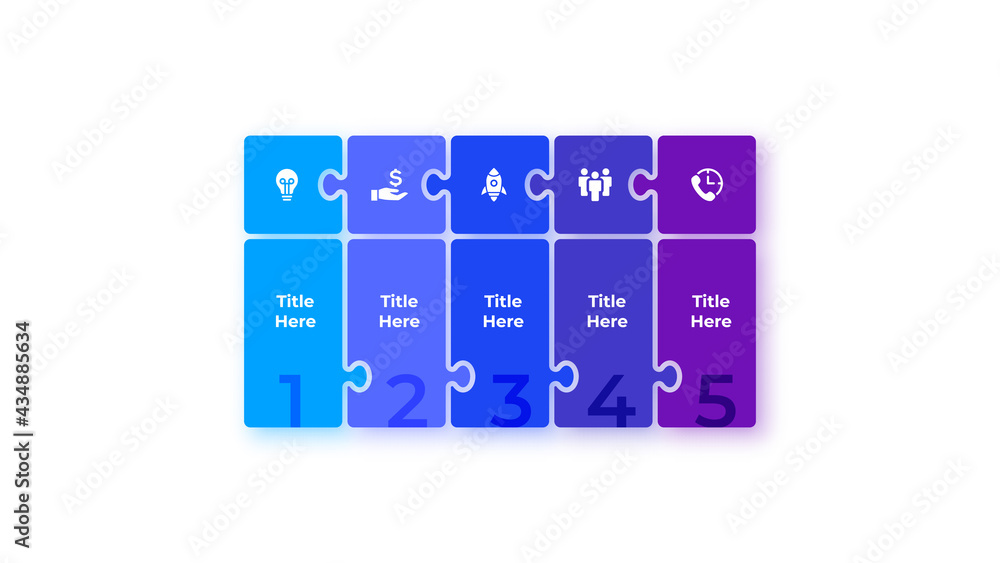 Poster infographic puzzle design template. modern vector illustration. concept of 5 steps or options of bus