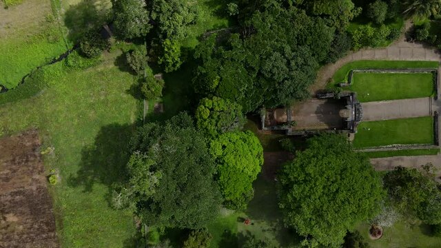 Beautiful cinematic aerial view of Ujarras ruins Church in Cartago