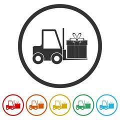 Forklift with big gift ring icon color set