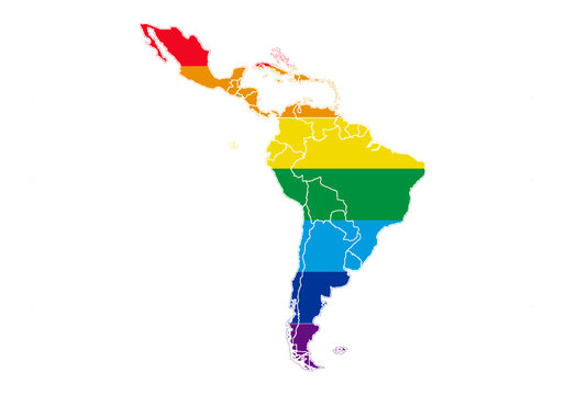 Mapa de Latinoamerica con la bandera LGTBI.