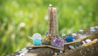 Various colorful stones quartz, marbles, ore minerals, spiritual force human believes, magical stones