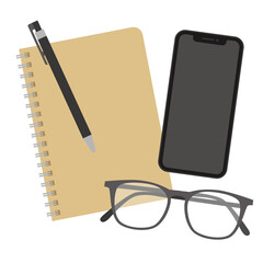 Notebook, pen, phone, glasses ノート、ペン、スマホ、メガネ