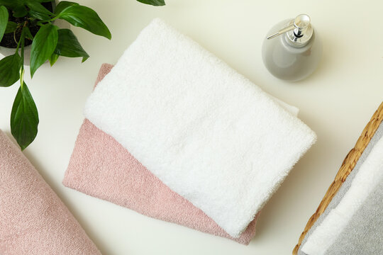 Body care concept with clean towels, top view