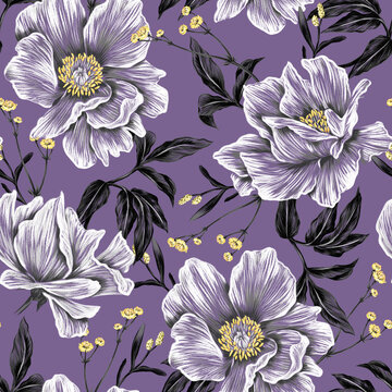 Seamless pattern with flowers. Design for wallpaper, fabric, wrapping paper, cover art and more.	