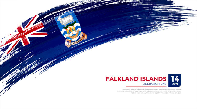 Happy liberation day of Falkland Islands background with grunge brush flag illustration