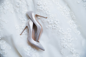 Silver color bride's shoes