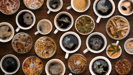 Aerial view of various coffee