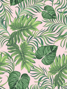 Jungle vector pattern with tropical leaves.Trendy summer print. Exotic seamless background. © Logunova Elena