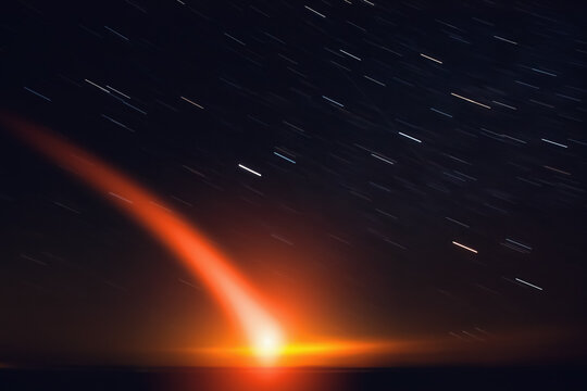 comet, startrail and sunset