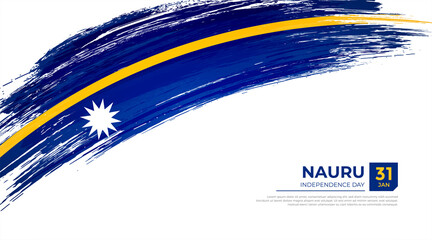 Flag of Nauru country. Happy Independence day of Nauru background with grunge brush flag illustration