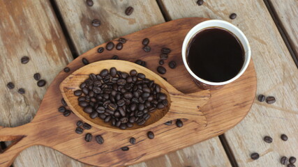 coffee beans and cup