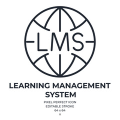 LMS learning management system editable stroke outline icon isolated on white background flat vector illustration. Pixel perfect. 64 x 64.