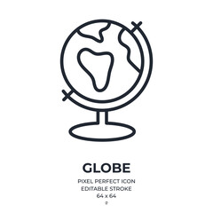 Planet Earth globe editable stroke outline icon isolated on white background flat vector illustration. Pixel perfect. 64 x 64.