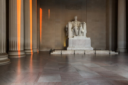 The Lincoln Memorial inside in morning time in Washington, DC., USA.