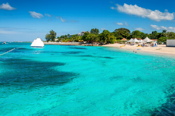 Caribbean Sunny beach and turquoise sea in Montego Bay, Jamaica island..