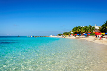 Caribbean Sunny beach and turquoise sea in Montego Bay, Jamaica island.
