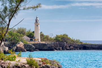 Lighthouse in Caribbean sea, in Jamaica island, Negril, Jamaica - obrazy, fototapety, plakaty