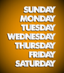 Paper drawn weekdays. Seven days lettering. Calendar. Handwritten days of the week process. Monday, Tuesday, Wednesday, Thursday, Friday, Saturday, Sunday. Lettering of calendar list.