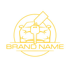 Auto car badge. Vehicle prototype icon. Emblem of the auto machine engine for your business. Logo of a motor car for an auto enterprise. Sign a automobile front view with your text brand name logo