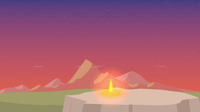 Sunset landscape as animated vector illustration