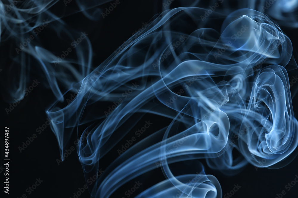 Wall mural texture smoke black background, bract air waves fog