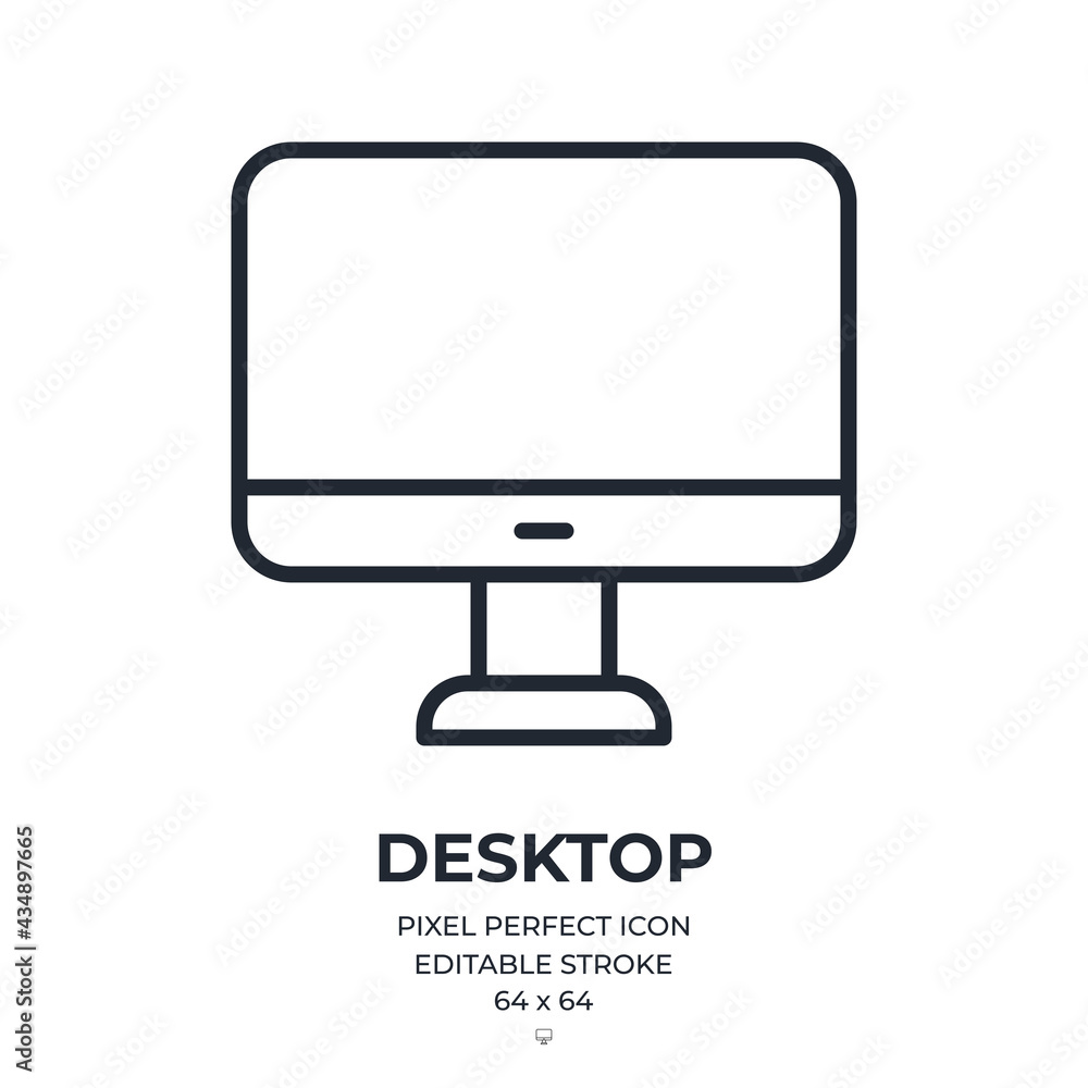 Wall mural desktop computer editable stroke outline icon isolated on white background flat vector illustration.