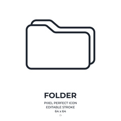 Folder editable stroke outline icon isolated on white background flat vector illustration. Pixel perfect. 64 x 64.