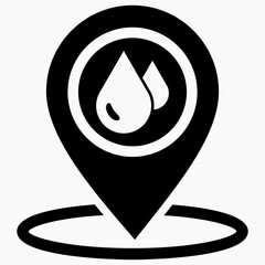 Location rain. GPS drops. Weather icon. Downpour on the map. Vector icon.