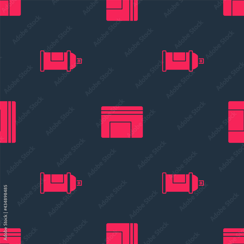 Aufkleber set paint spray can and spiral notebook on seamless pattern. vector