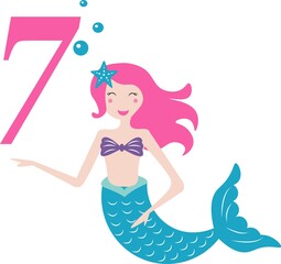 cute mermaid birthday card vector illustration