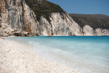 Fototapeta premium Remote and hidden Fteri beach in Keflaonia Island, Greece, Europe