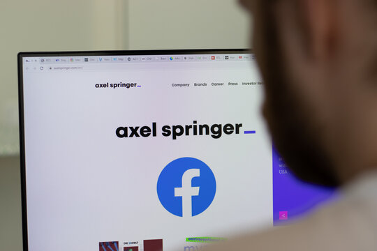 New York, USA - 1 May 2021: Axel Springer company website on screen, Illustrative Editorial.