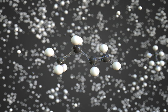 Molecule of butene, conceptual molecular model. Conceptual 3d rendering
