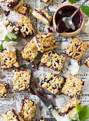 homemade cookies with jam on a light background. Viennese cookies with berries. proper nutrition, organic food, healthy food, seasonal food, festive, holidays, children's concept.