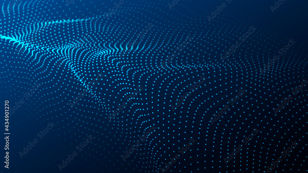 Poster Abstract digital wave of particles. Futuristic point wave. Technology background vector. Vector illustration