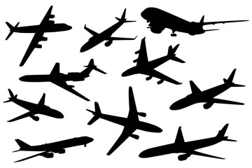 Aircraft silhouette set. Basis elements on white background