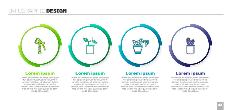 Set Water spray bottle, Plant in pot, Spraying plant and Cactus peyote. Business infographic template. Vector - Powered by Adobe