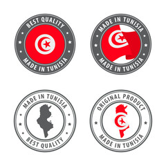 Made in Tunisia - set of labels, stamps, badges, with the Tunisia map and flag. Best quality. Original product.