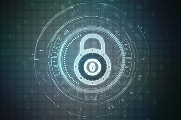 Closed Padlock on technology background, Technology security concept. Modern safety digital background. Lock Protection system, Cyber Security or internet network protection