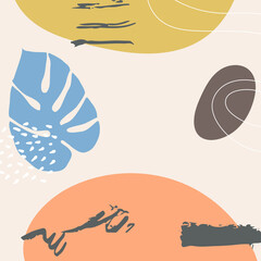 Vector tropical monstera (swiss cheese plant) palm leaf. Modern abstract nature background with shapes, lines and textures.