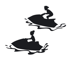 man and woman driving ski jet silhouettes