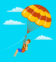man parasailing in the sky cartoon vector illustration