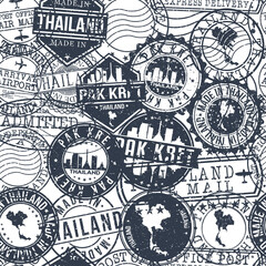 Pak Kret Thailand Stamps Background. City Stamp Vector Art. Postal Passport Travel. Design Set Pattern.
