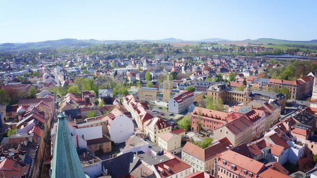 drone flight over Zittau city, Germany