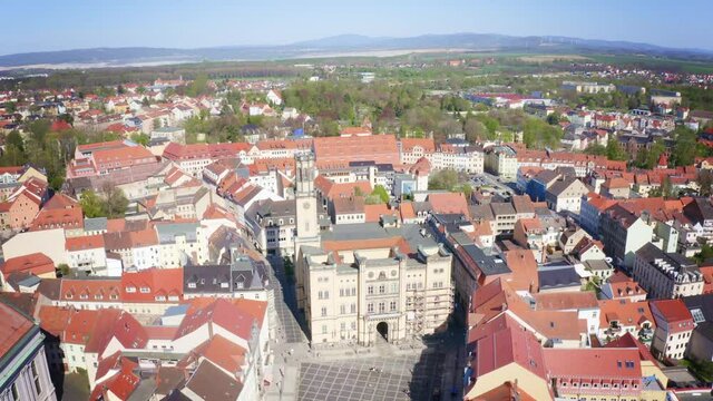 drone flight over Zittau city and church